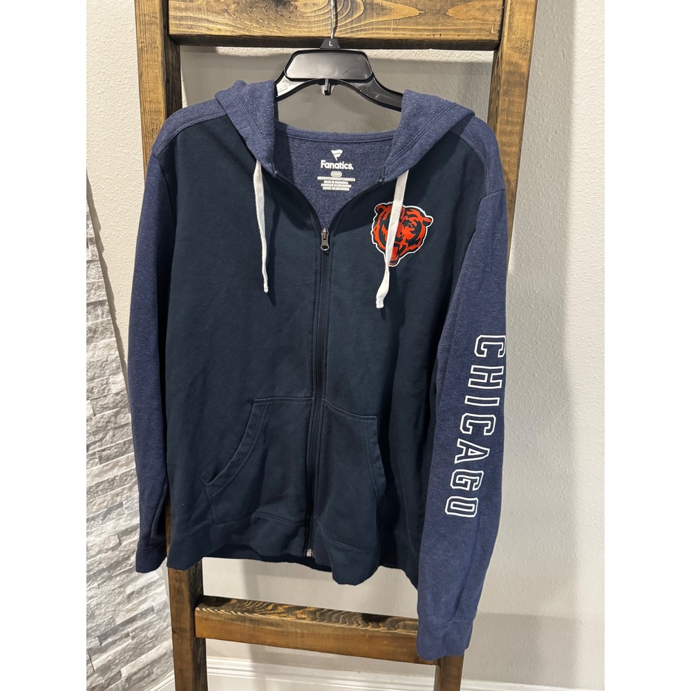 Fanatics Chicago Bears Full Zip Hoodie Navy Blue Mens Large NFL Sweatshirt